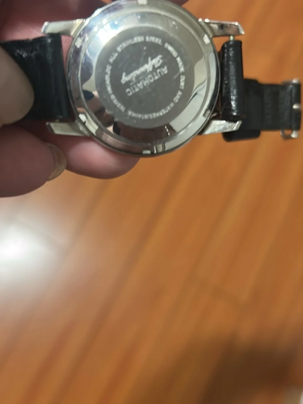 Gold Dial Automatic Watch — Black Leather Strap Le grant